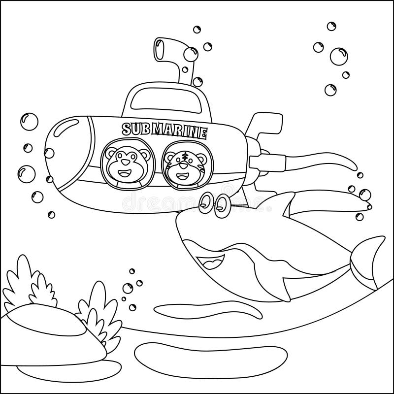Illustration vectorielle pour enfants design sous-marin avec marin mignon et requin. vectoriel créatif design enfantin pour enfant