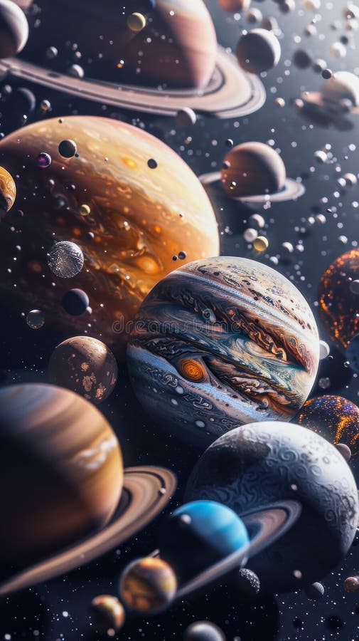 Illustration verticale de nombreuses planètes en désordre photo stock