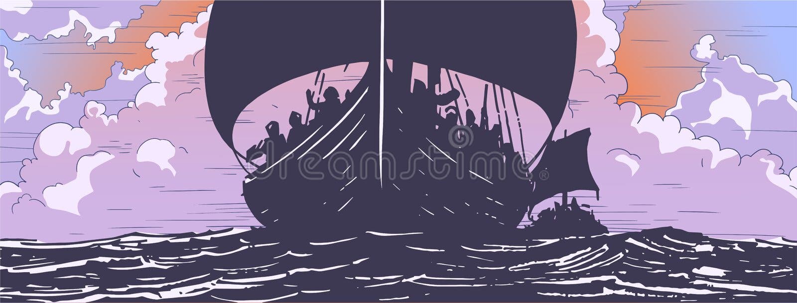Illustration of Viking Ships Navigating on Sea Stock Vector 