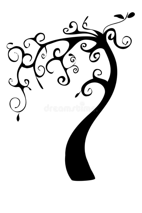 Illustration vintage black tree on a white