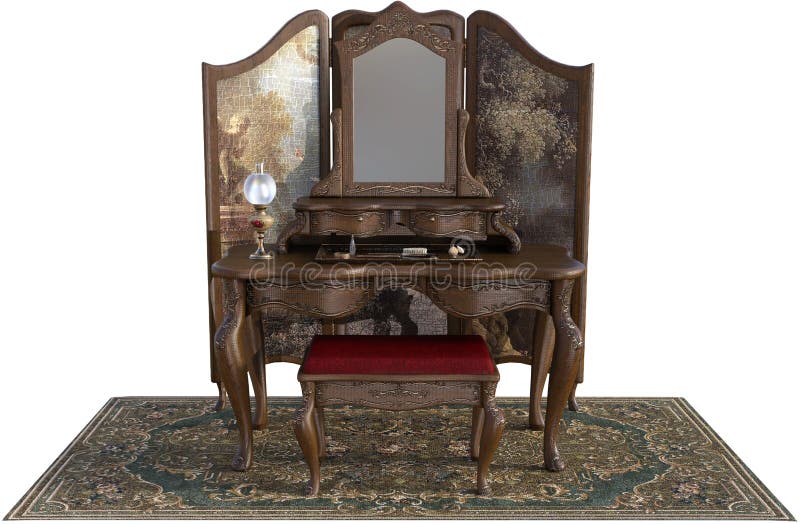 Vintage Vanity, Mirror, Furniture, Isolated