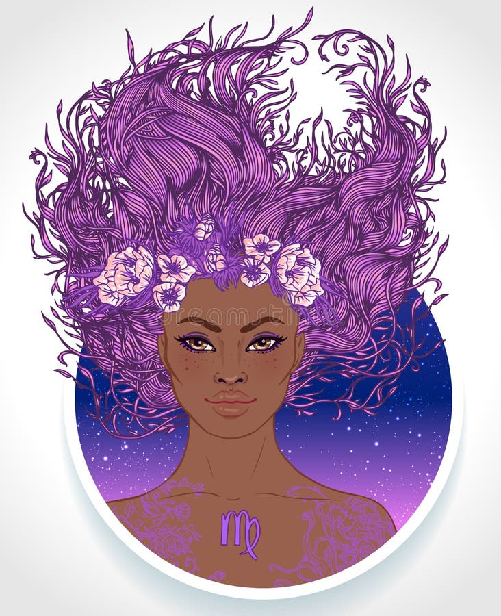 Illustration of Virgo Astrological Sign As a Beautiful African American ...