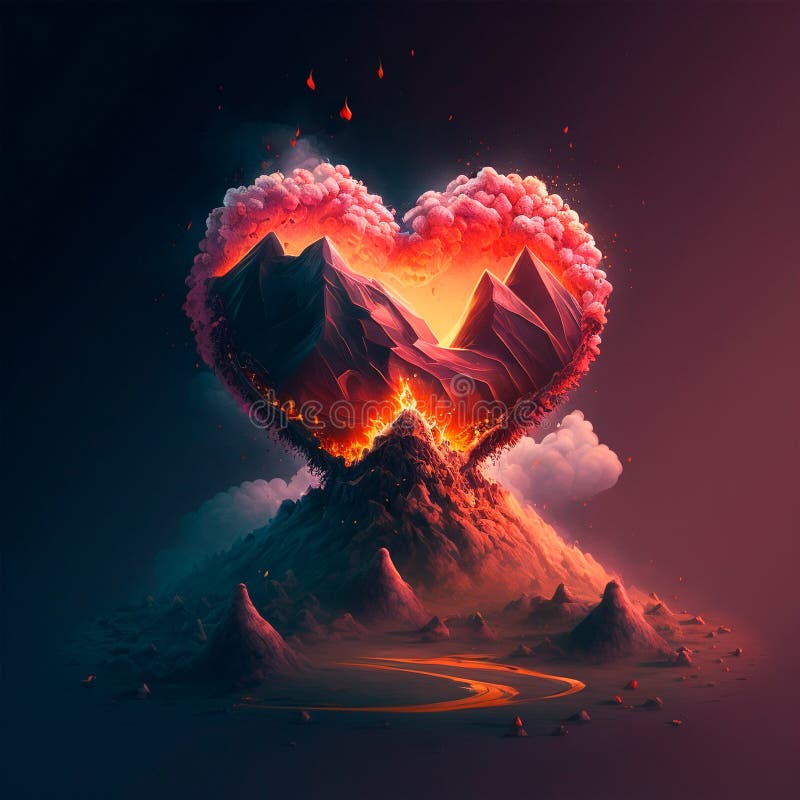 Illustration of a Volcano Erupting in the Form of a Heart Stock ...