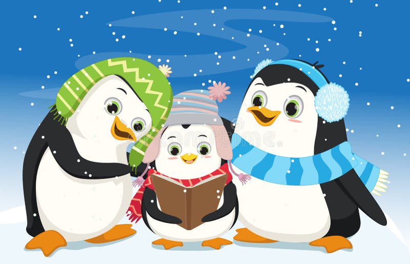 Illustration von den netten Pinguinen, die Weihnachten Carol singen lizenzfreie abbildung Illustration von den netten Pinguinen, die Weihnachten Carol singen lizenzfreie abbildung