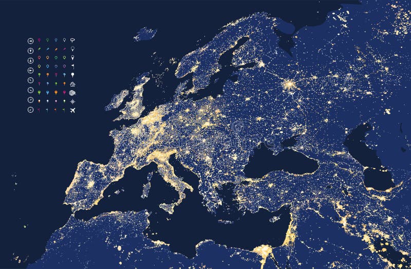 Illustration von Europa-Stadt und von Leuchtanzeigekarte stock abbildung Illustration von Europa-Stadt und von Leuchtanzeigekarte stock abbildung