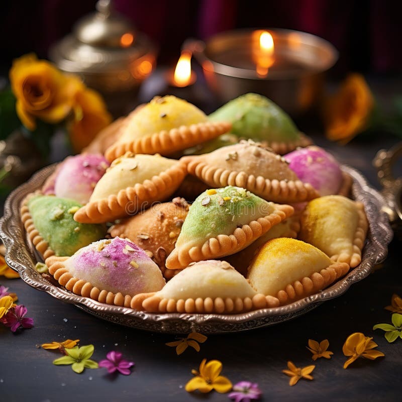 Illustration von indischen Mithai Gujia auch genannt Gujiya Pirukiya Piru Generative ai stockfotografie