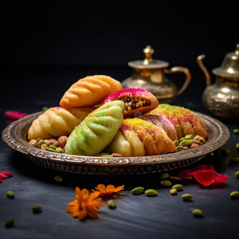 Illustration von indischen Mithai Gujia auch genannt Gujiya Pirukiya Piru Generative ai stockfotos