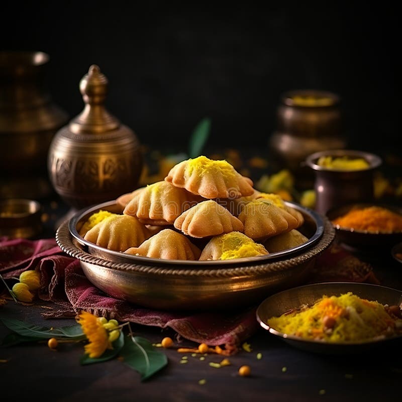 Illustration von indischen Mithai Gujia auch genannt Gujiya Pirukiya Piru Generative ai stockbild
