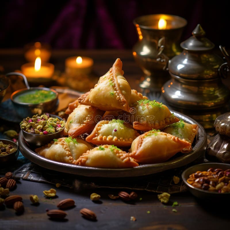 Illustration von indischen Mithai Gujia auch genannt Gujiya Pirukiya Piru Generative ai stockfotografie