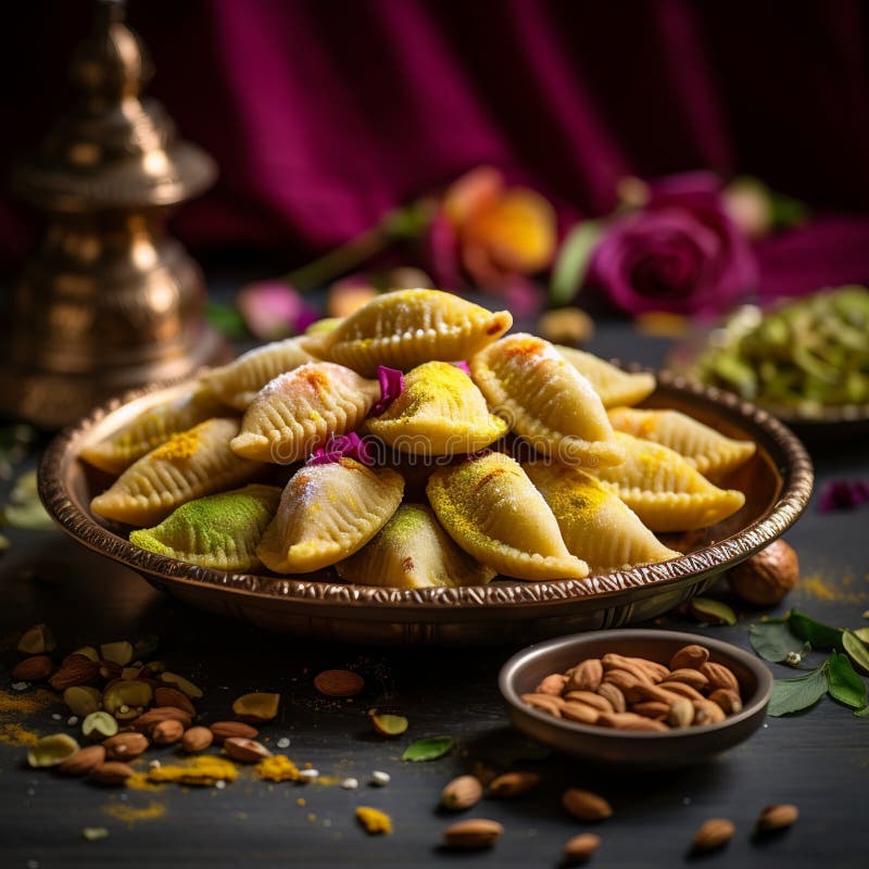 Illustration von indischen Mithai Gujia auch genannt Gujiya Pirukiya Piru Generative ai stockfotos