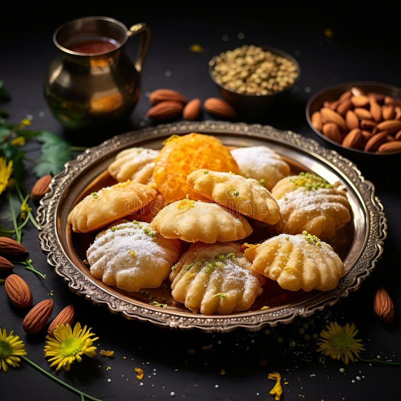 Illustration von indischen Mithai Gujia auch genannt Gujiya Pirukiya Piru Generative ai lizenzfreies stockbild