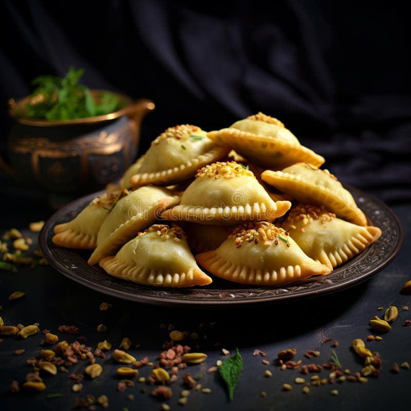 Illustration von indischen Mithai Gujia auch genannt Gujiya Pirukiya Piru Generative ai lizenzfreies stockbild