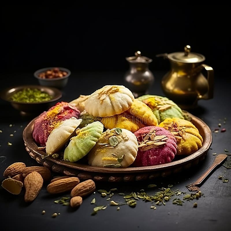 Illustration von indischen Mithai Gujia auch genannt Gujiya Pirukiya Piru Generative ai lizenzfreies stockbild