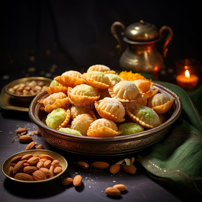 Illustration von indischen Mithai Gujia auch genannt Gujiya Pirukiya Piru Generative ai stockfotos
