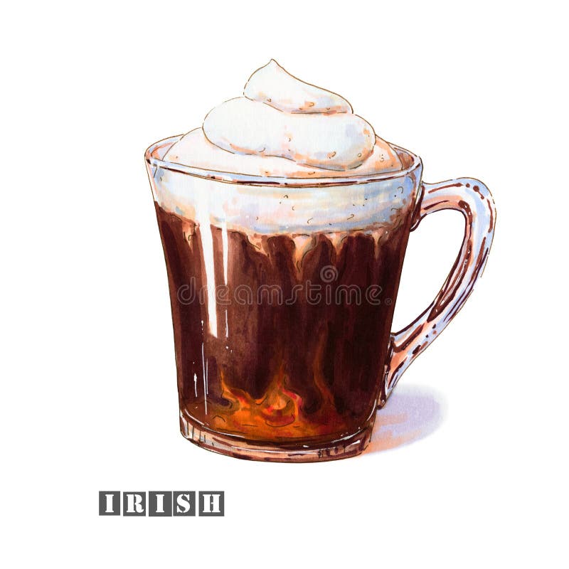 Illustration von Irishcoffee mit Schlagsahne und alkoholischem Alkohol in einer Glasschale lizenzfreie abbildung Illustration von Irishcoffee mit Schlagsahne und alkoholischem Alkohol in einer Glasschale lizenzfreie abbildung
