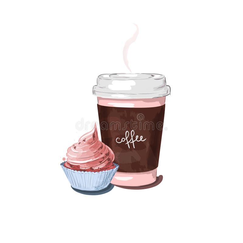 Illustration von lokalisierte einen Tasse Kaffee und netten einen Schalenkuchen stock abbildung Illustration von lokalisierte einen Tasse Kaffee und netten einen Schalenkuchen stock abbildung