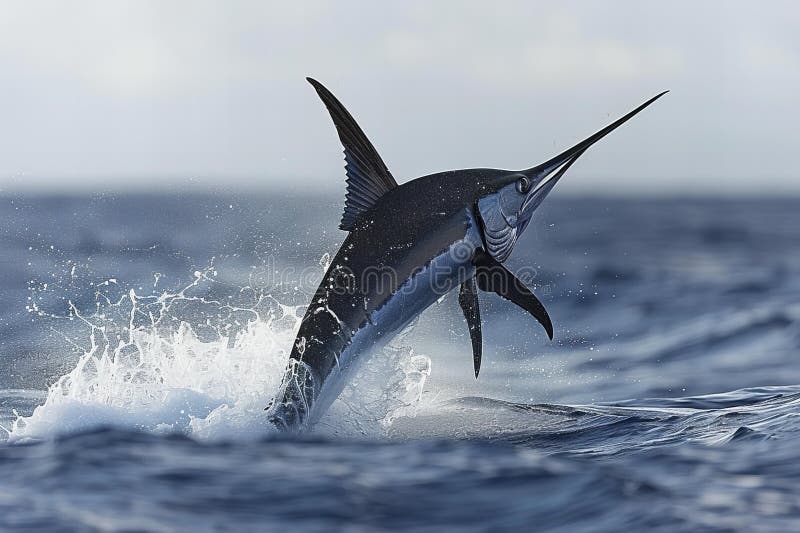 Illustration von markantem schwarzen Marlin wird gefangen hohe Qualität hohe Auflösung stock abbildung
