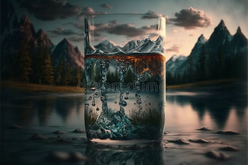 Water Glass, Creative Digital Illustration Painting Stock Illustration