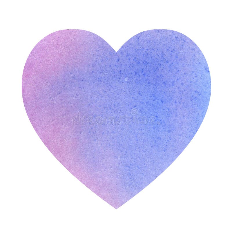 Illustration watercolor heart made of blue violet color spots. space for text