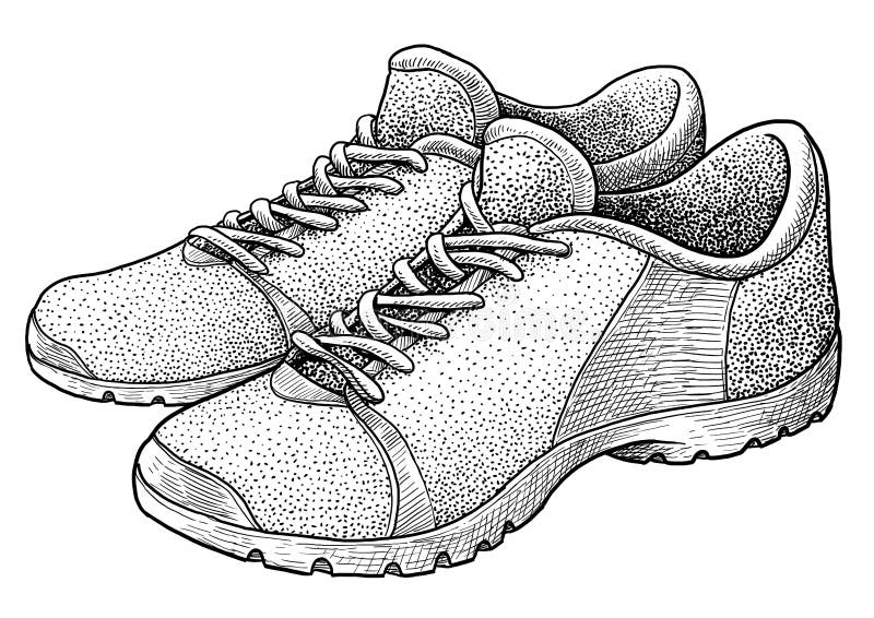 Running Shoes Illustration, Drawing, Engraving, Ink, Line Art, Vector Stock  Vector - Illustration of leather, athletic: 144099736