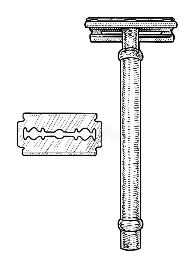 Razor blade illustration, drawing, engraving, ink, line art, vector