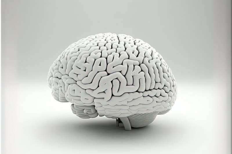 White on White Brain Art with Realistic Texture. Illustration of a white-colored brain on a light background. This image is produced with the assistance of Generative AI Technology.