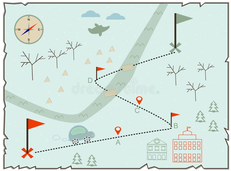 Illustration of the winter map to find treasure vector illustration Illustration of the winter map to find treasure vector illustration