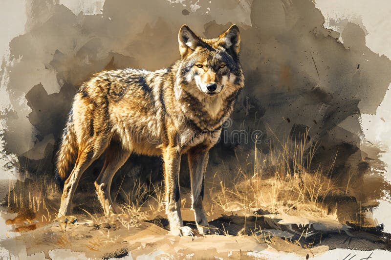 Illustration of a wolf in an open space, high quality, high resolution stock illustration