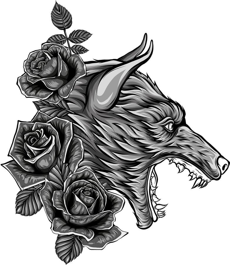 Embroidery Wolf Roses Patch Stock Illustrations – 6 Embroidery Wolf ...