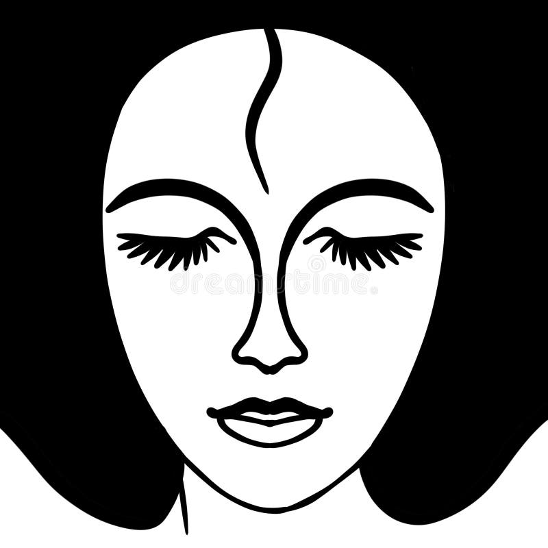 Illustration Woman Face Line Art Black and White Minimal Style Stock ...