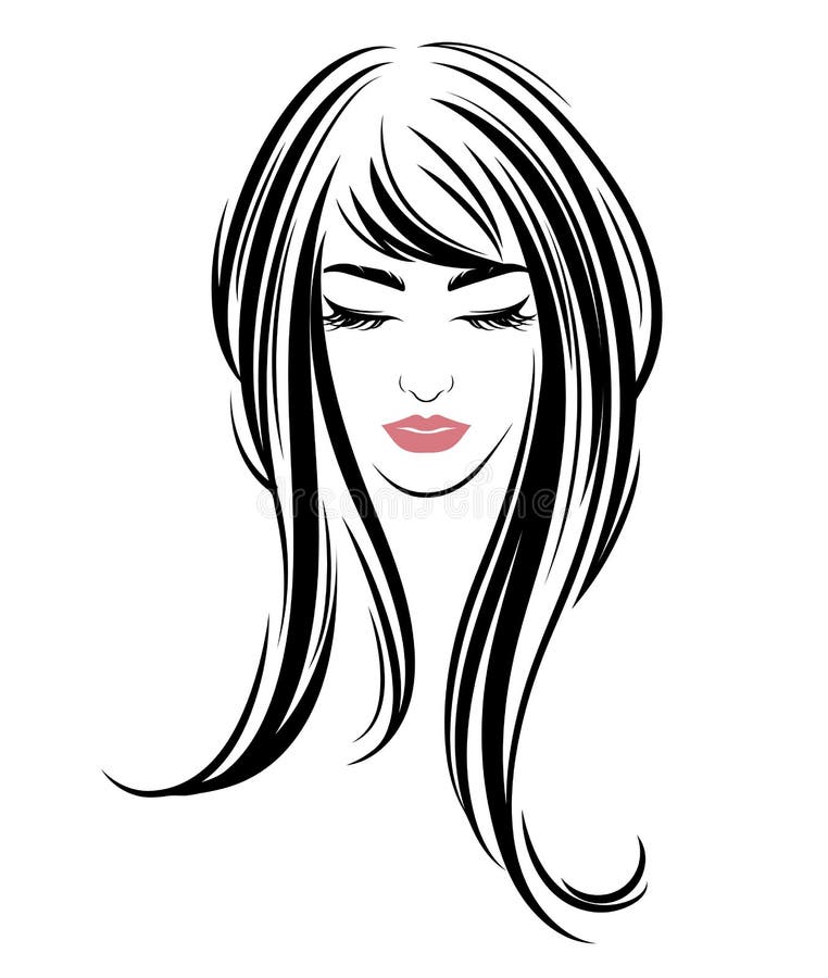 Women Long Hair Style Icon Logo Women On White Background Stock Vector