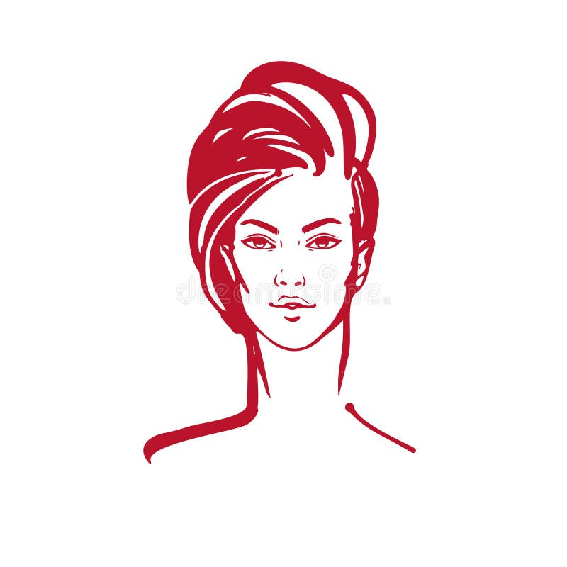 Illustration Of Women Short Hair Style Icon Logo Women Face On