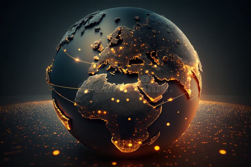 Illustration of World Global Map Planet Erth with Glow Dot Lights ...