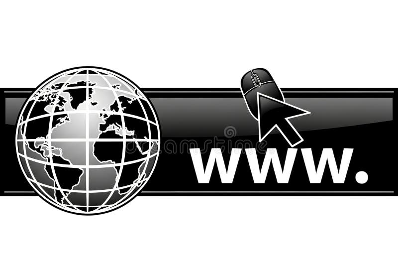 A stylized graphic representing the World Wide Web, featuring a globe and a computer mouse cursor pointing towards the text 'WWW. ' on a dark banner. World wide web computer vectors