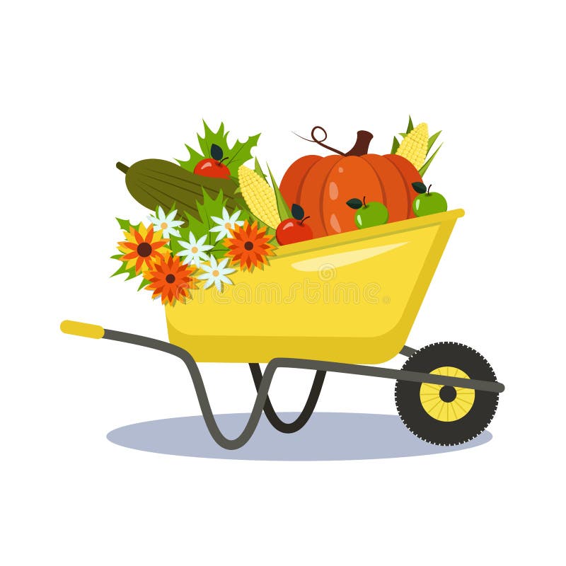 Illustration-yellow Garden Wheelbarrow with Vegetables and Flowers ...