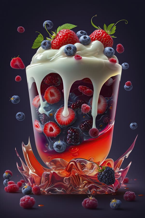 Illustration, Yogurt and Jelly Dessert with Berries, Ai Generative