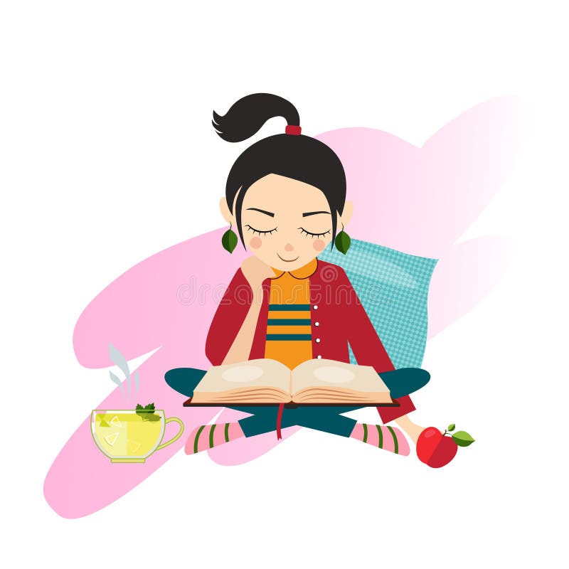Illustration Young Girl Reading Book vector illustration