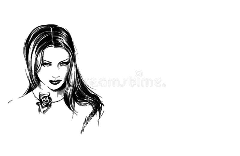 Illustration of a Young Lady`s Face Head Silhouette in Black on White  Background. Computer Generated Sketch / Drawing Stock Illustration -  Illustration of black, head: 181203521