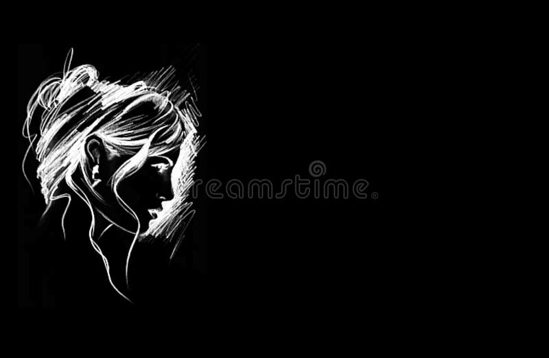 Illustration of a Young Lady`s Face Head Silhouette in White on Black  Background. Computer Generated Sketch / Drawing Stock Illustration -  Illustration of suitable, beauty: 181203514