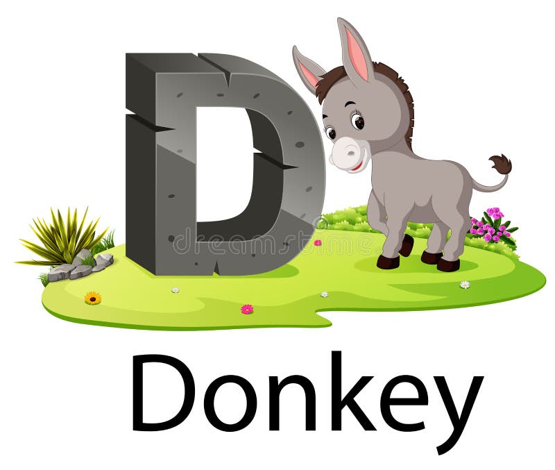 Zoo animal alphabet D for Donkey with the animal beside