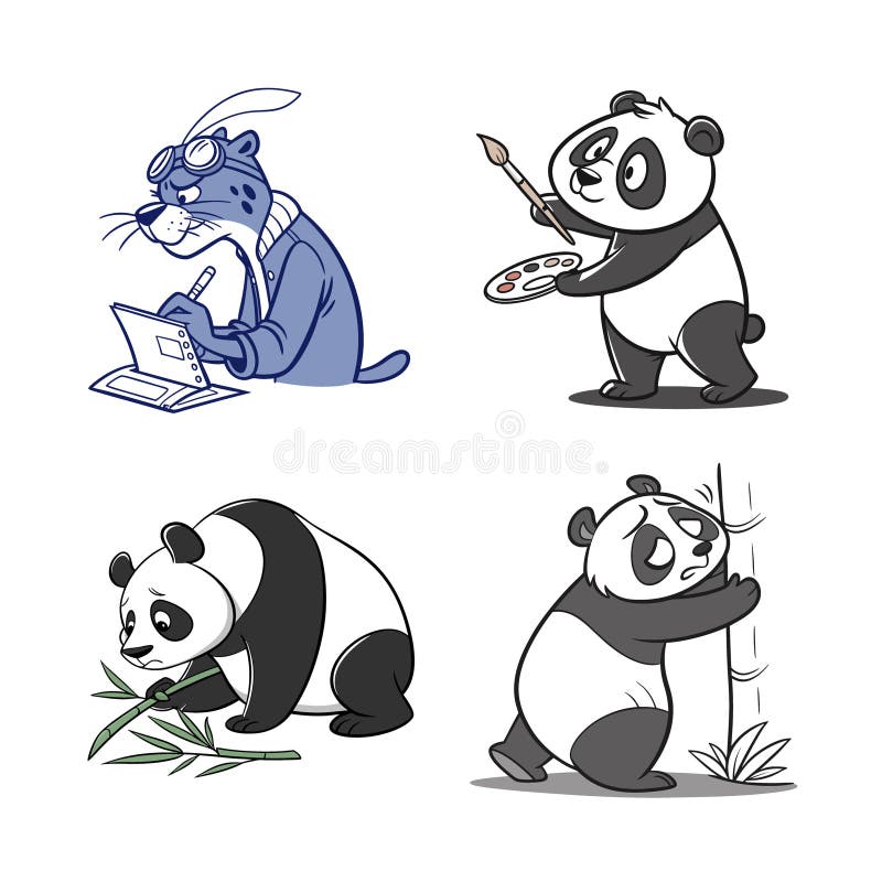 Cartoon characters doing different activities illustration stock illustration