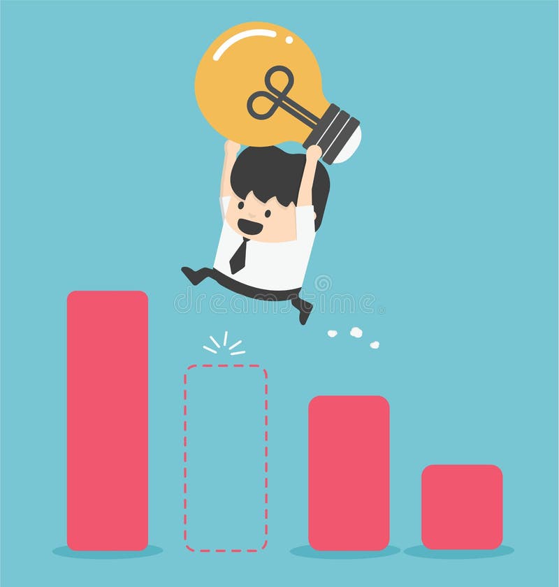Illustrations-Geschäftsmann Jump Through The Gap in der Wachstumstabelle stock abbildung Illustrations-Geschäftsmann Jump Through The Gap in der Wachstumstabelle stock abbildung