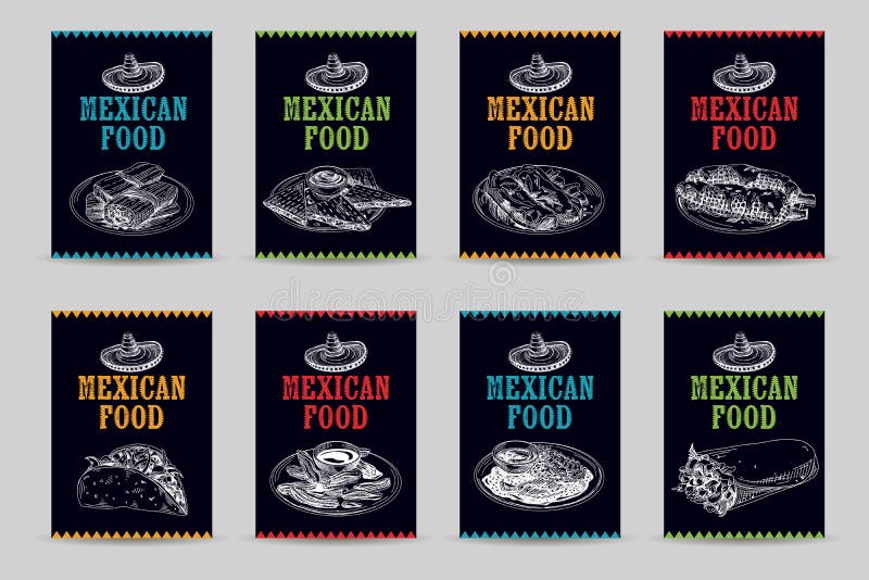 Illustrations mexicaines tirées par la main de croquis de nourriture de vecteur de vintage réglées illustration stock Illustrations mexicaines tirées par la main de croquis de nourriture de vecteur de vintage réglées illustration stock