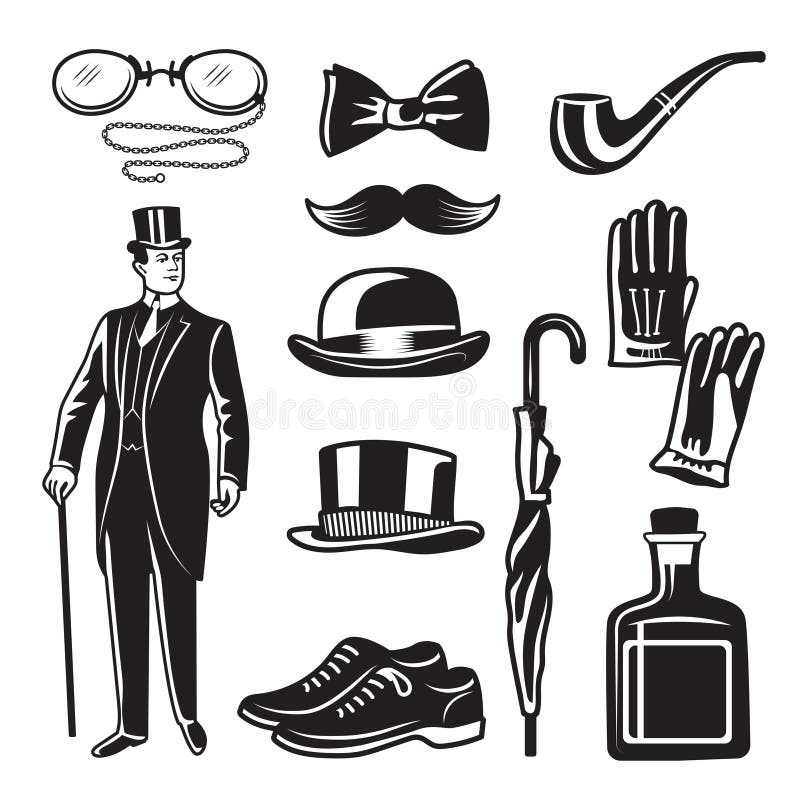 Illustrations monochromes de style victorien pour le club de monsieur Photos de vecteur réglées illustration stock Illustrations monochromes de style victorien pour le club de monsieur Photos de vecteur réglées illustration stock