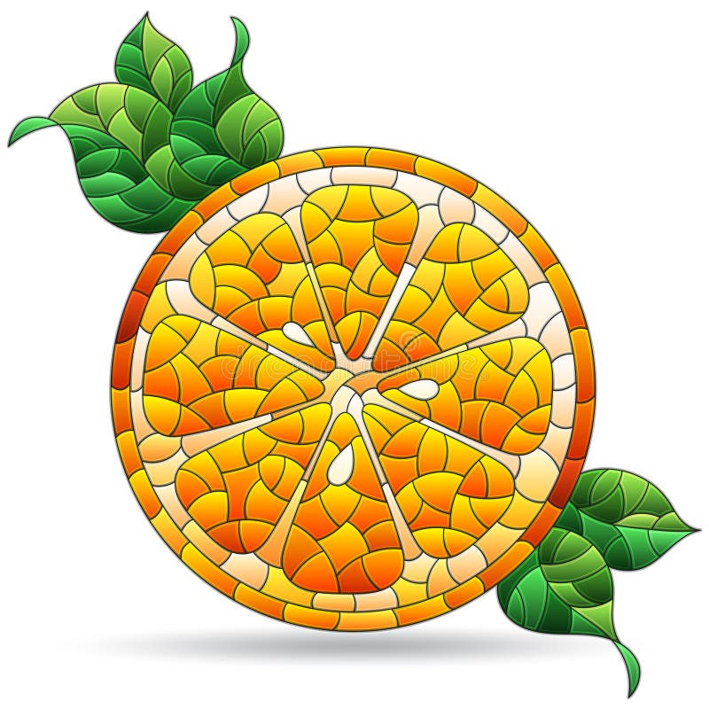 An Illustrations in the Style of Stained Glass with Orange Slice, Fruit