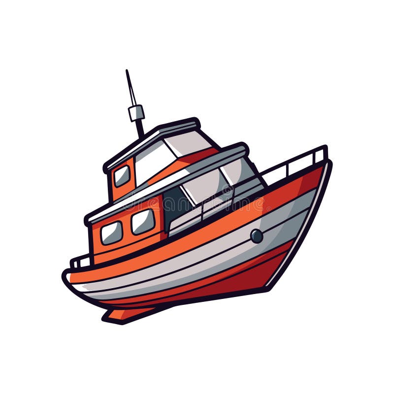 Illustrationsbild för Orange och gråton Cartoon Fishing Boat vektor illustrationer