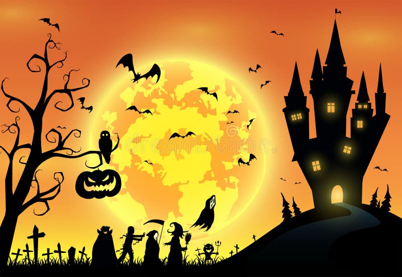 Illustrationshintergrund, Festival Halloween, Vollmond auf dunklem nig vektor abbildung Illustrationshintergrund, Festival Halloween, Vollmond auf dunklem nig vektor abbildung