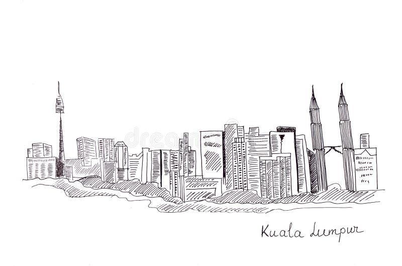 Illustrationsskizze des Anblicks der Hauptstadt von Malaysia: die Hauptgebäude und die Strukturen vektor abbildung Illustrationsskizze des Anblicks der Hauptstadt von Malaysia: die Hauptgebäude und die Strukturen vektor abbildung
