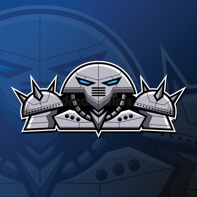 Illustrationsvektorgrafikdesign des halben Körperriesen mech in der esports Logoart. stock abbildung