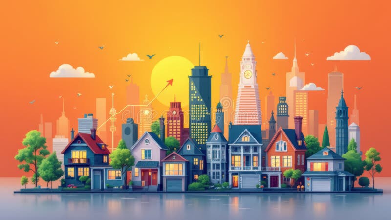 An illustrative concept of the housing market royalty-vrije illustratie